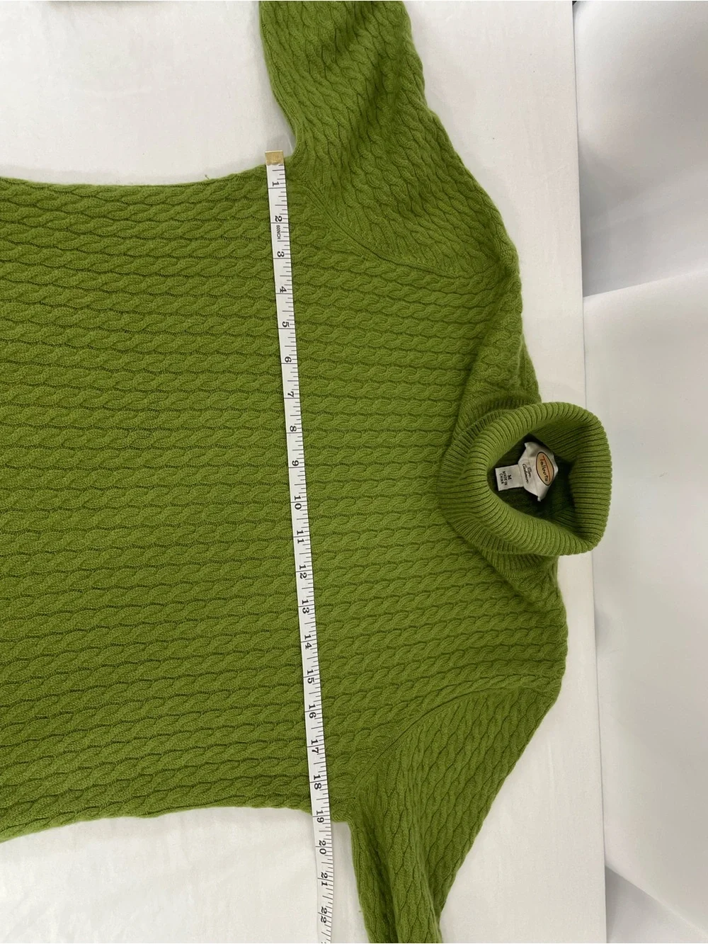 Talbots 100% Cashmere Cable Knit Turtleneck Sweater Green Medium Soft Luxury - Picture 9 of 11